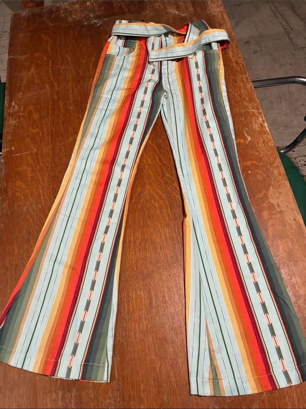 Boho Western Serape Stripe Bell Bottom Pants - Picture 3 of 6